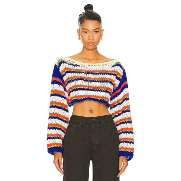 MORE TO COME Stefanie Crop Sweater in White Multi Small New Womens Knit Top - Picture 1 of 10